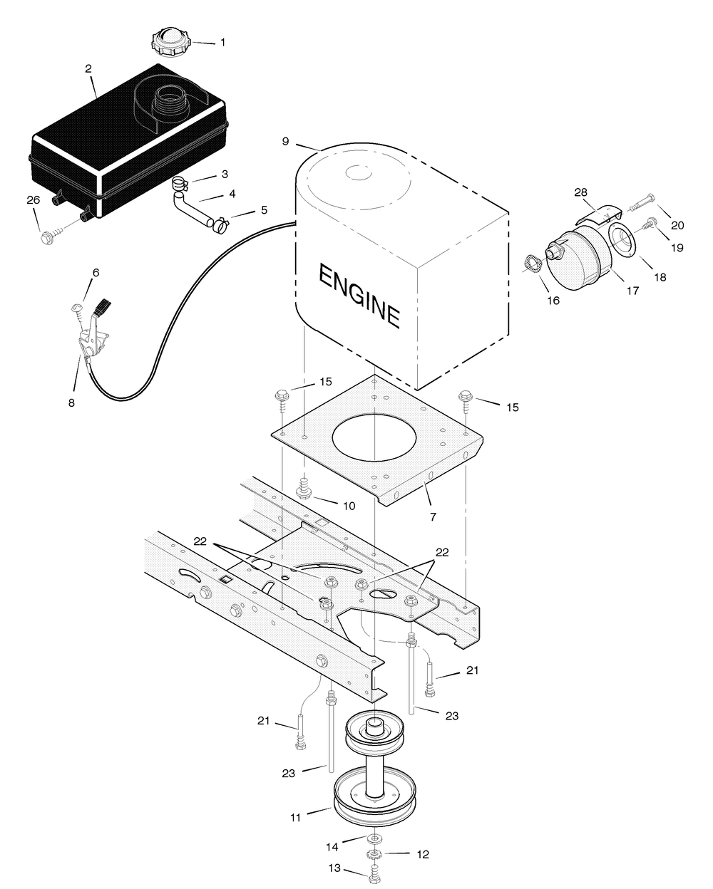Engine Mount Diagram and Parts List for 385015X50C 2004 Briggs and Stratton Lawn Tractor
